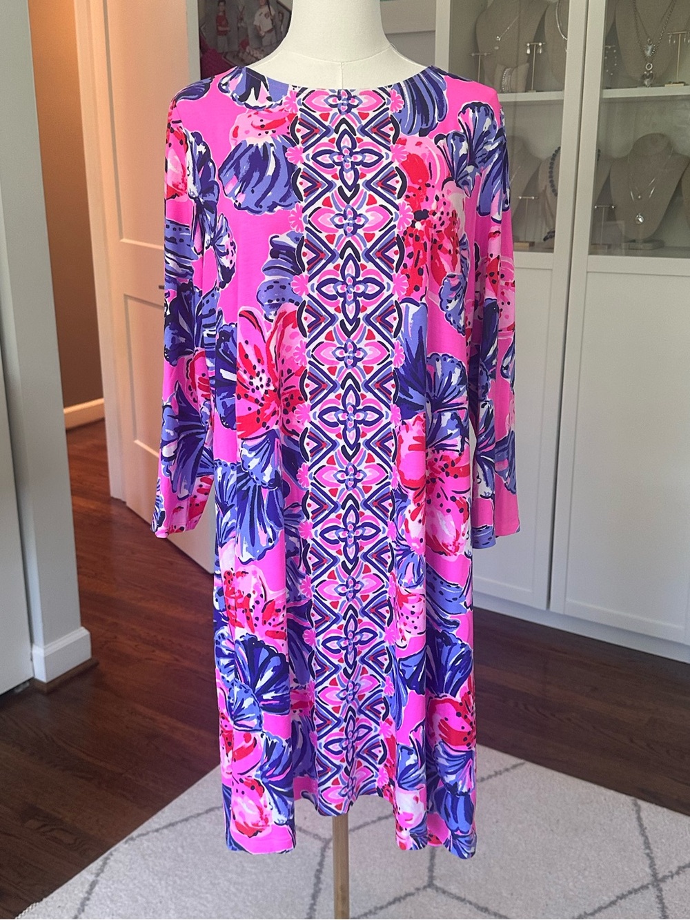 Like New Lilly Pulitzer Ophelia Plumeria Print Three Quarter Sleeve Dress XL